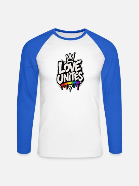 Love Unites - Unisex Baseballshirt langarm - Weiß/Royalblau
