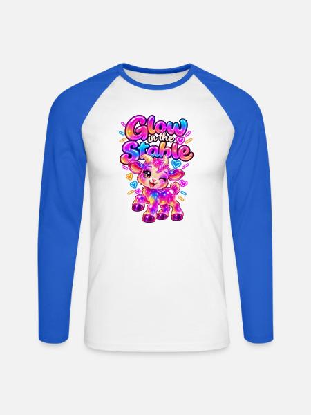 Glow im Stall Neon-Pony - Unisex Baseballshirt langarm - Weiß/Royalblau