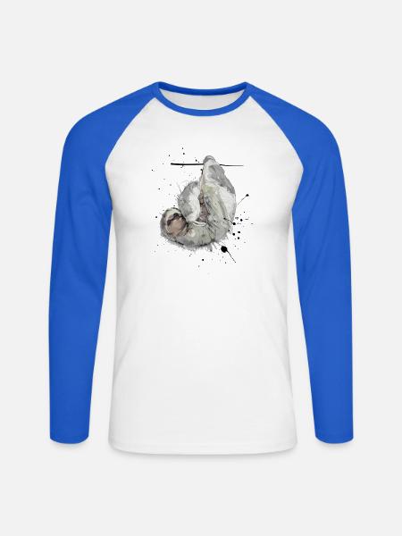 Bequem Hängendes Faultier im Aquarellstil - Unisex Baseballshirt langarm - Weiß/Royalblau