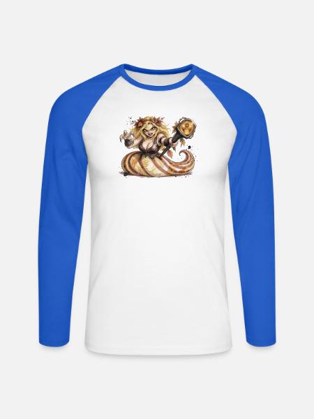 Wald-Herbsthexe mit Bernstein-Hexenstab - Unisex Baseballshirt langarm - Weiß/Royalblau