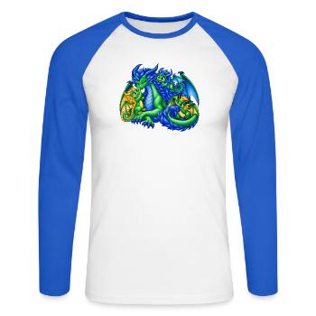 Liebevolle Drachenmama mit drei süßen Drachenbabys - Unisex Baseballshirt langarm - Weiß/Royalblau - Vorne - Nik (191cm)