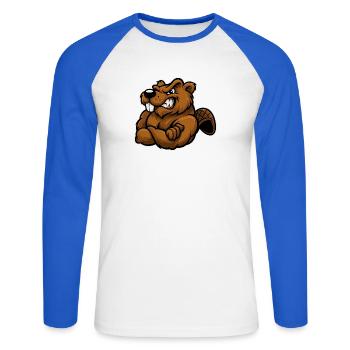 Frecher Biber mit verschränkten Armen im Comicstil - Unisex Baseballshirt langarm - Weiß/Royalblau - Vorne - Nik (191cm)