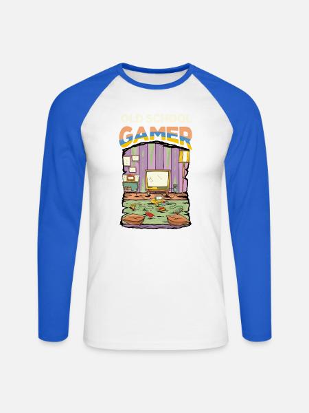 Retro Old School Gamer - Unisex Baseballshirt langarm - Weiß/Royalblau