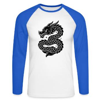 Linienzeichnung des himmlischen chinesischen Drachens - Unisex Baseballshirt langarm - Weiß/Royalblau - Vorne - Nik (191cm)