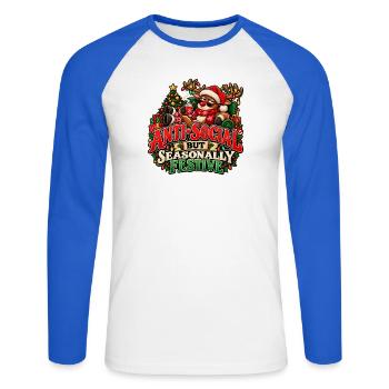Asoziales, aber saisonal festliches Rentier - Unisex Baseballshirt langarm - Weiß/Royalblau - Vorne - Nik (191cm)