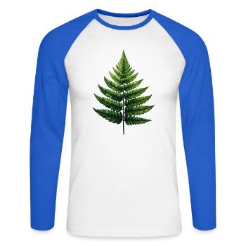 Grüner Farn Farnkraut Botanik Natur Blätter T-Shir - Unisex Baseballshirt langarm - Weiß/Royalblau - Vorne - Nik (191cm)