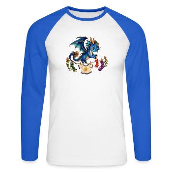 Blauer Drache hängt bunte Wäsche auf - Unisex Baseballshirt langarm - Weiß/Royalblau - Vorne - Nik (191cm)