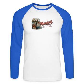 Massachusetts Retro Vintage Bay State Design - Unisex Baseballshirt langarm - Weiß/Royalblau - Vorne - Nik (191cm)