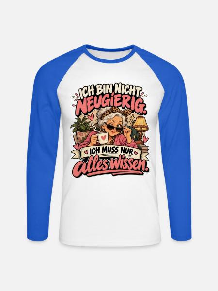 Neugierige Großmutter Spruch - Unisex Baseballshirt langarm - Weiß/Royalblau