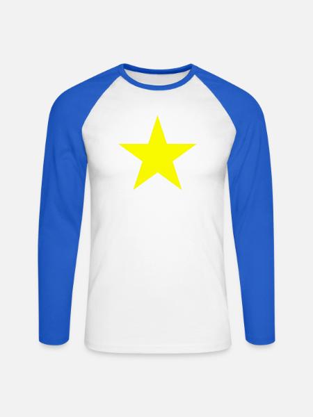 Gelber Stern auf schwarzem Hintergrund - Unisex Baseballshirt langarm - Weiß/Royalblau