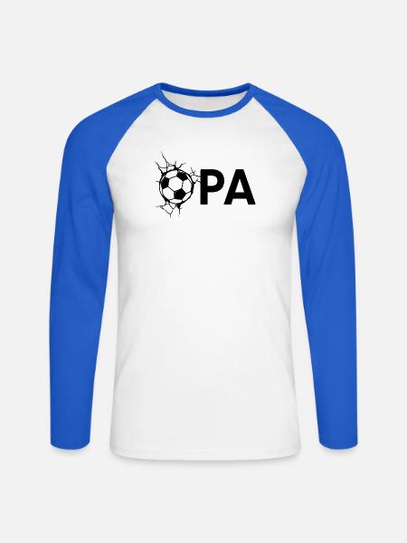 Opa mit Fußball – Schwarz - Unisex Baseballshirt langarm - Weiß/Royalblau