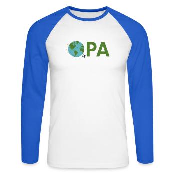 Opa mit Weltreise – Grün - Unisex Baseballshirt langarm - Weiß/Royalblau - Vorne - Nik (191cm)