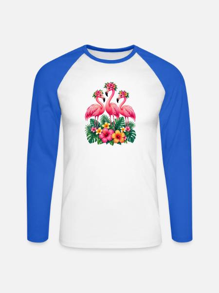 Niedlicher Flamingo Süße Flamingos - Unisex Baseballshirt langarm - Weiß/Royalblau
