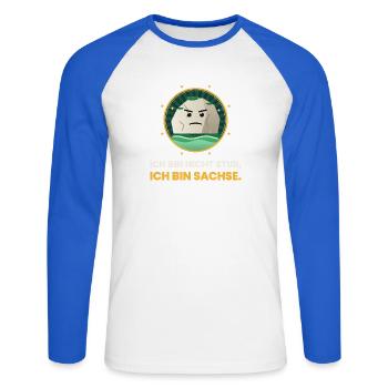 SACHSEN NICHT STUR BIN SACHSE - Unisex Baseballshirt langarm - Weiß/Royalblau - Vorne - Nik (191cm)