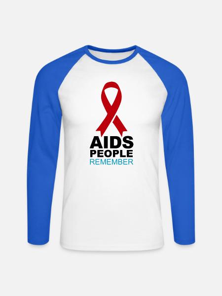 Rotes AIDS-Gedächtnisband - Unisex Baseballshirt langarm - Weiß/Royalblau