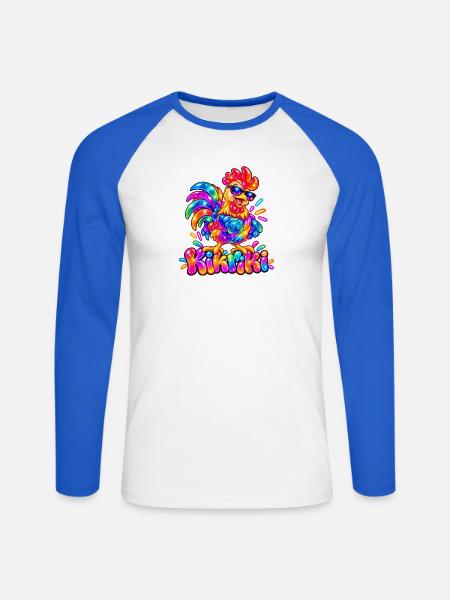 Buntes Huhn mit Sonnenbrille - Unisex Baseballshirt langarm - Weiß/Royalblau