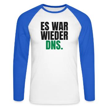 Es war wieder DNS - Unisex Baseballshirt langarm - Weiß/Royalblau - Vorne - Nik (191cm)