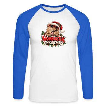 Wombastik Christmas Wombat mit Sonnenbrille - Unisex Baseballshirt langarm - Weiß/Royalblau - Vorne - Nik (191cm)