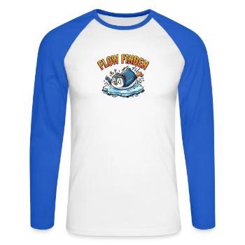 Lustiger Sport Pinguin - Unisex Baseballshirt langarm - Weiß/Royalblau - Vorne - Nik (191cm)