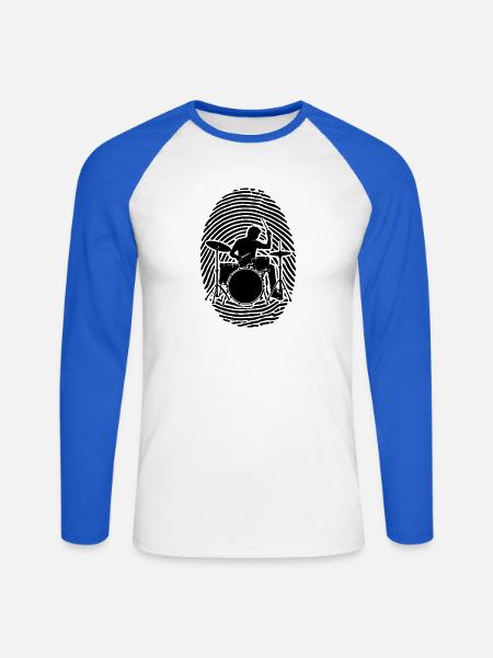 Schlagzeug Drummer Fingerabdruck Schlagzeugliebe - Unisex Baseballshirt langarm - Weiß/Royalblau