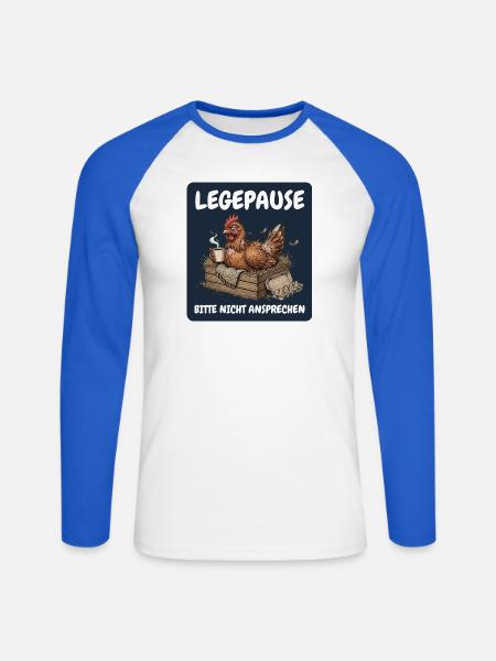 Legepause – Bitte nicht ansprechen Huhn - Unisex Baseballshirt langarm - Weiß/Royalblau