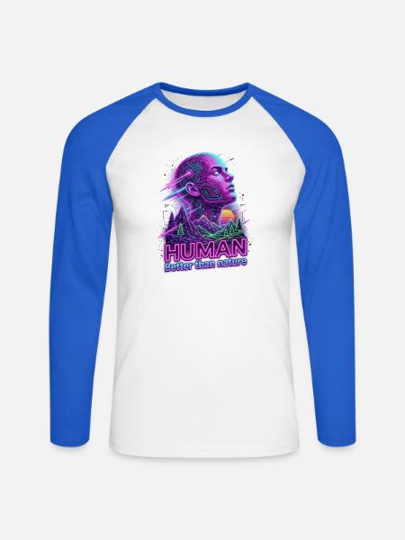 Human_-_better_than_Nature_-_Retrowave - Unisex Baseballshirt langarm - Weiß/Royalblau