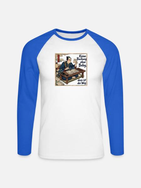 Keine_Buchung_ohne_Beleg_-_Ukiyo-e - Unisex Baseballshirt langarm - Weiß/Royalblau