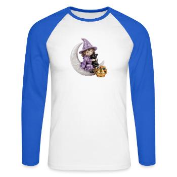 Mondbeschienener Hexen- und Katzenzauber - Unisex Baseballshirt langarm - Weiß/Royalblau - Vorne - Nik (191cm)