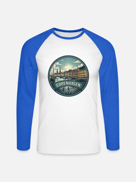 Kopenhagen, Dänemark Reiseabzeichen Nyhavn Souvenir - Unisex Baseballshirt langarm - Weiß/Royalblau