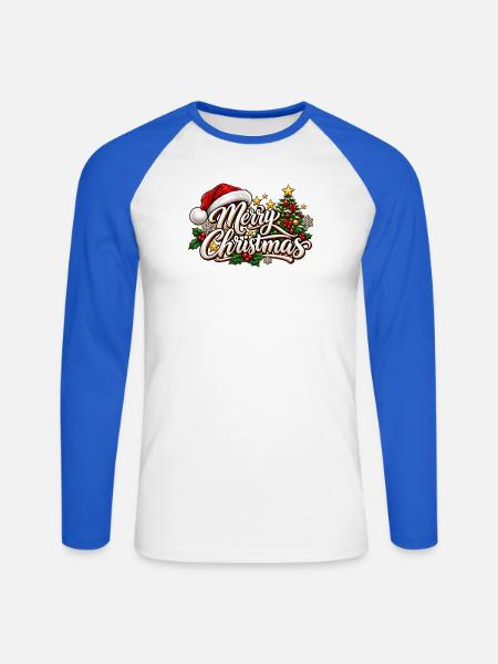 Frohe Weihnachten Ornament-Schrift - Unisex Baseballshirt langarm - Weiß/Royalblau