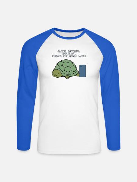 Soziale Batterie erschöpfte introvertierte Schildkröte - Unisex Baseballshirt langarm - Weiß/Royalblau