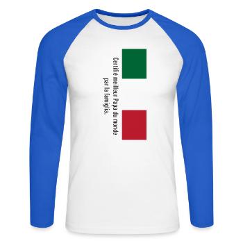 Vom Famiglia als bester Vater der Welt zertifiziert... - Unisex Baseballshirt langarm - Weiß/Royalblau - Vorne - Nik (191cm)