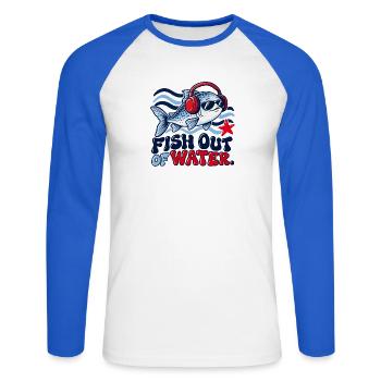 Fisch Out of Water mit Kopfhörern - Unisex Baseballshirt langarm - Weiß/Royalblau - Vorne - Nik (191cm)