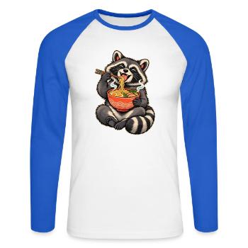 Süßer Waschbär mit Ramen und Essstäbchen - Unisex Baseballshirt langarm - Weiß/Royalblau - Vorne - Nik (191cm)
