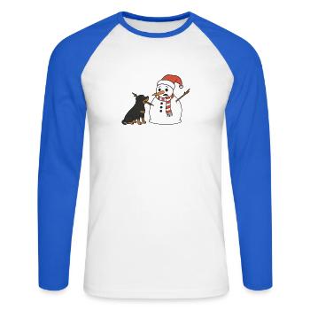 Rottweiler klaut Schneemann den Stockarm - Unisex Baseballshirt langarm - Weiß/Royalblau - Vorne - Nik (191cm)