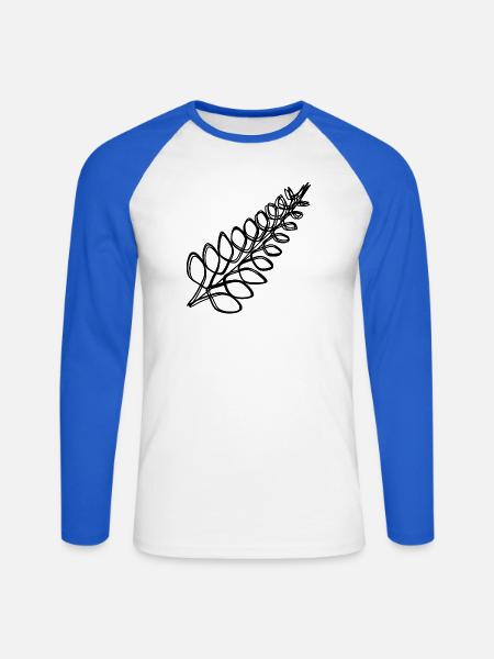 Farn handgezeichnet - Unisex Baseballshirt langarm - Weiß/Royalblau