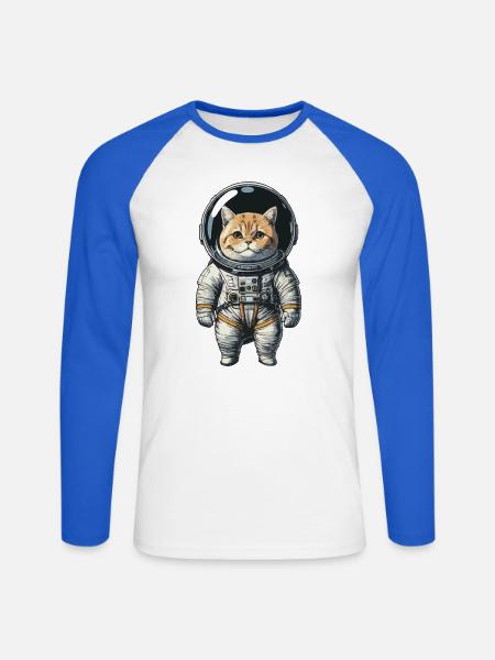 Katze im Raumanzug – mit Weltraumhelm - Unisex Baseballshirt langarm - Weiß/Royalblau