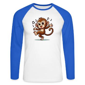 Tanzender Affe mit Musiknoten - Unisex Baseballshirt langarm - Weiß/Royalblau - Vorne - Nik (191cm)