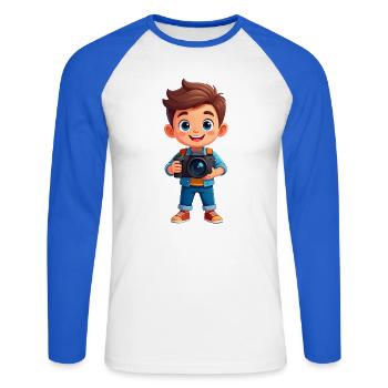 Comic Junge Fotoapparat Kamera Fotograf T-Shirt - Unisex Baseballshirt langarm - Weiß/Royalblau - Vorne - Nik (191cm)