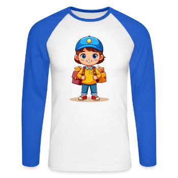 Kleiner Comic Briefträger Postbote Brief T-Shirt - Unisex Baseballshirt langarm - Weiß/Royalblau - Vorne - Nik (191cm)
