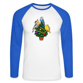 Nymphensittich, Wellensittich, Kanarienvogel, - Unisex Baseballshirt langarm - Weiß/Royalblau - Vorne - Nik (191cm)