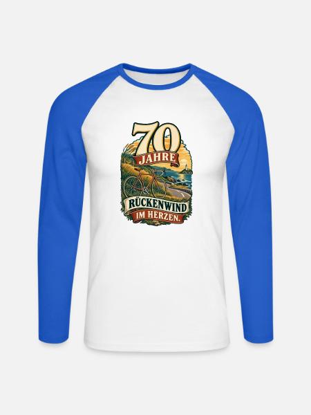 70 Jahre Rückenwind im Herzen - Unisex Baseballshirt langarm - Weiß/Royalblau