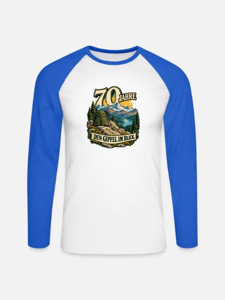 70 Jahre Gipfelblick Abenteuer - Unisex Baseballshirt langarm - Weiß/Royalblau