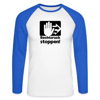 Den Rechtsruck stoppen!  - Unisex Baseballshirt langarm - Weiß/Royalblau - Vorne - Nik (191cm)