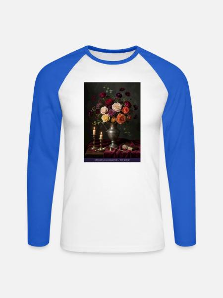 Dunkles Blumenstillleben - Unisex Baseballshirt langarm - Weiß/Royalblau
