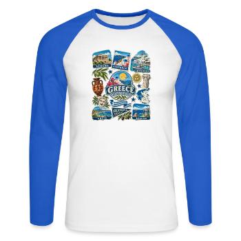 Griechenland Reisesticker - Unisex Baseballshirt langarm - Weiß/Royalblau - Vorne - Nik (191cm)
