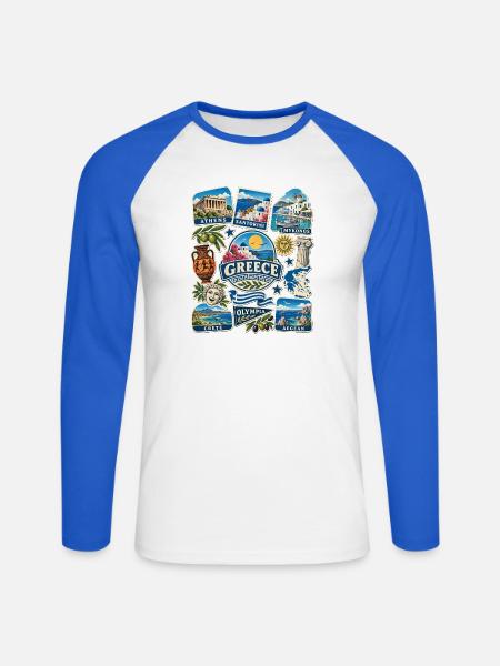 Griechenland Reisesticker - Unisex Baseballshirt langarm - Weiß/Royalblau
