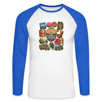Indien Reisesticker - Unisex Baseballshirt langarm - Weiß/Royalblau - Vorne - Nik (191cm)