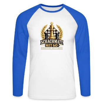 SCHACHMATT MIT 60 ERFAHRUNG ZIEHT IMMER Schach - Unisex Baseballshirt langarm - Weiß/Royalblau - Vorne - Nik (191cm)