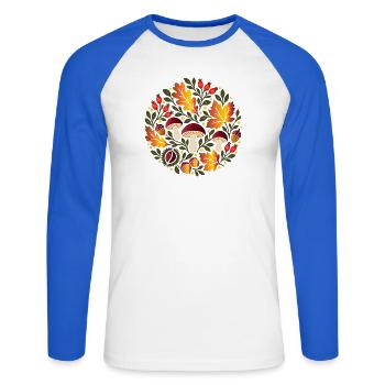 Herbstmotiv mit Pilzen und Hagebutten - Unisex Baseballshirt langarm - Weiß/Royalblau - Vorne - Nik (191cm)